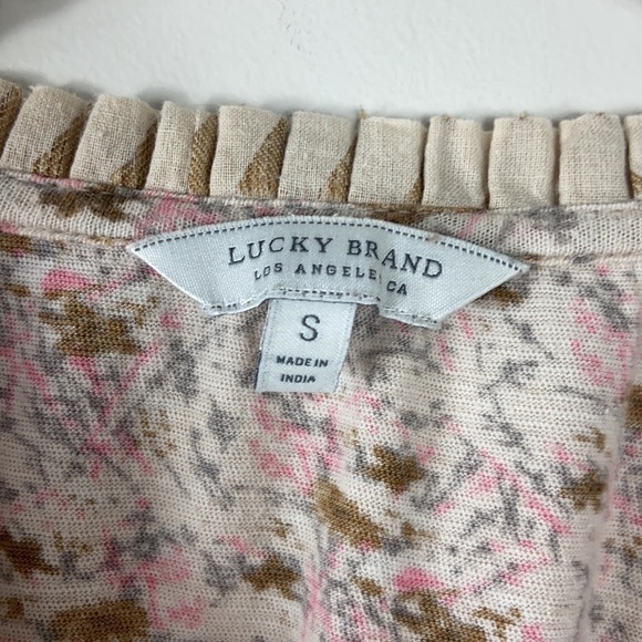 Lucky Brand Boho Cream Pink V Neck Mixed Media Sleeveless top Small - Picture 5 of 6